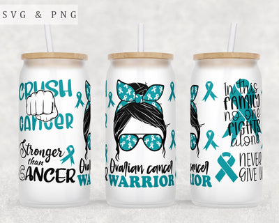 Ovarian Cancer Awareness Libbey Glass Can Wrap, 16oz Glass Can Sublimation Design, Ovarian Cancer Warrior Glass Can PNG File Sublimation HappyDesignStudio 