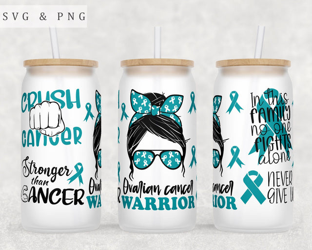 Ovarian Cancer Awareness Libbey Glass Can Wrap, 16oz Glass Can Sublimation Design, Ovarian Cancer Warrior Glass Can PNG File Sublimation HappyDesignStudio 