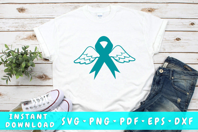 Ovarian Cancer Ribbon With Angel Wings SVG SVG HappyDesignStudio 
