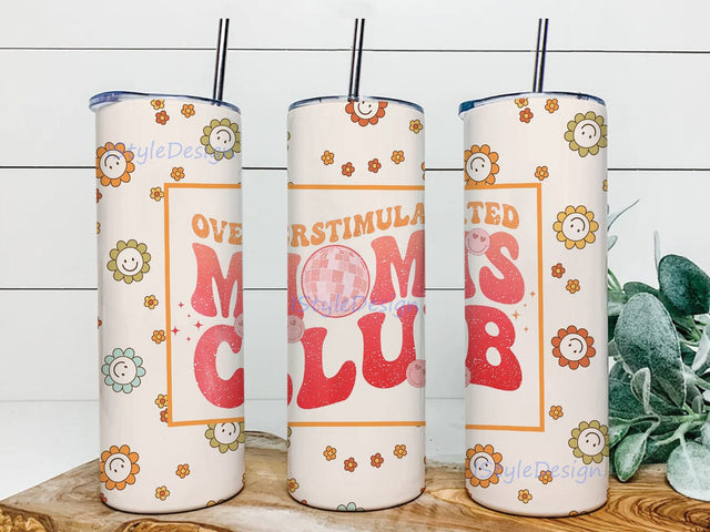 Overstimulated Moms Club 20oz Skinny Tumbler Png, Cool Moms Club Tumbler, Mother’s Day Tumbler, Custom Mom Tumbler, Over Stimulated Png Sublimation iStyleDesign 