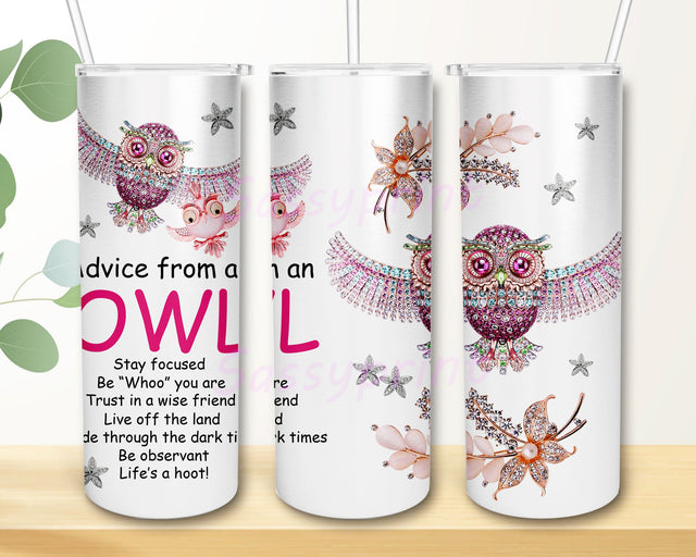 Owl Advice Jewelry Style Stainless Steel Tumbler Designs, 20oz Skinny Tumbler Sublimation, Owl Tumbler for Straight/Tapered Tumbler PNG File Digital Download Sublimation sassyprint 