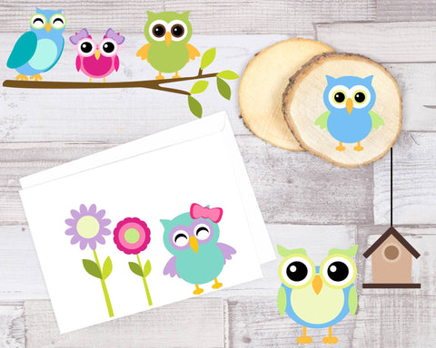 Owl Clipart Svg - Cute owl clipart - Colorful Spring Owl Bundle Set SVG Crafty Mama Studios 