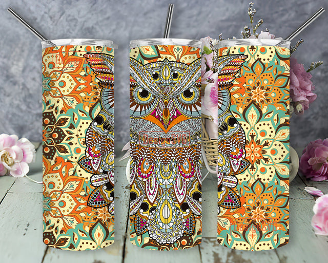 Owl Colorful Mandala 2 File Png, Mandala Sublimation Tumbler Wrap, Mandala Tumbler Template Design Sublimation DesignSVG 