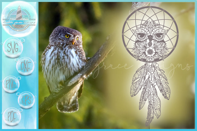 Owl Dreamcatcher Mandala Zentangle Only an Open Heart Can Catch A Dream Quote SVG SVG Harbor Grace Designs