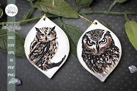 Owl Earrings SVG For Laser Earrings With Owls Glowforge Earrings Autumn Owl Earrings For Glowforge Fall Owl SVG Earrings File For Laser SVG Diva Watts Designs 