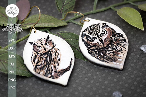 Owl Earrings SVG For Laser Earrings With Owls Glowforge Earrings Autumn Owl Earrings For Glowforge Fall Owl SVG Earrings File For Laser SVG Diva Watts Designs 