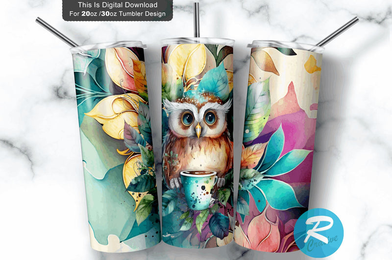 Owl Floral 20 oz / 30 oz Tumbler PNG Sublimation Regulrcrative 