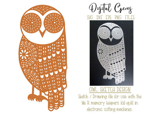 Owl foil quill sketch design SVG Digital Gems 