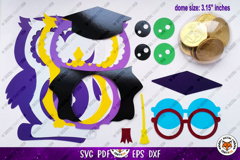 Owl Graduation Candy Dome, Graduation Candy Dome SVG 3D Paper Digital Craftyfox 