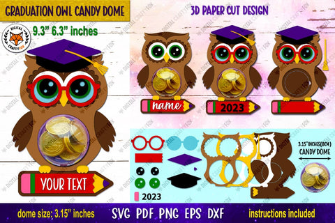 Owl Graduation Candy Dome, Graduation Candy Dome SVG 3D Paper Digital Craftyfox 