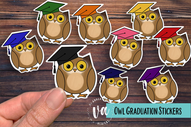 Owl Graduation Cap Sticker Pack PNGs SVG V. Anderson Designs 
