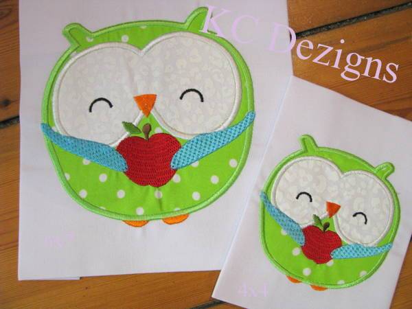 Owl Holding Apple Embroidery/Applique DESIGNS KC Dezigns 
