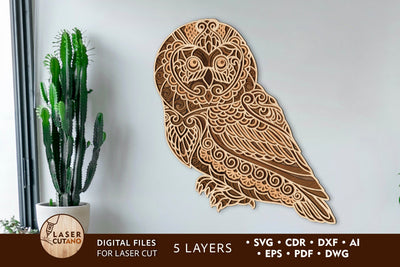 OWL Laser Cut File, Multilayer Wall Decoration SVG LaserCutano 