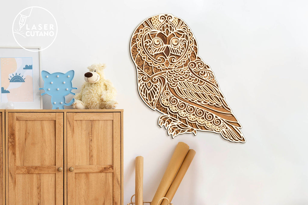 OWL Laser Cut File, Multilayer Wall Decoration - So Fontsy