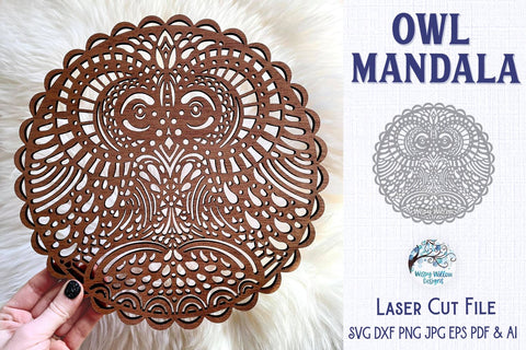 Owl Mandala for Glowforge or Laser Cutter SVG SVG Wispy Willow Designs 