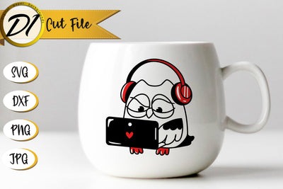 Owl Mug SVG Design. Fancy Gamer Owl Print File. SVG Evgenyia Guschina 