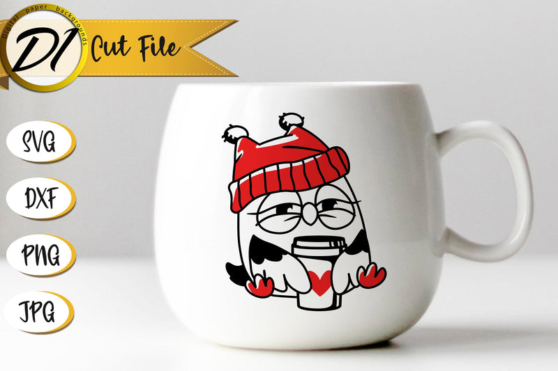 Owl Mug SVG Design. Owl Hugging Coffee ClipArt. SVG Evgenyia Guschina 
