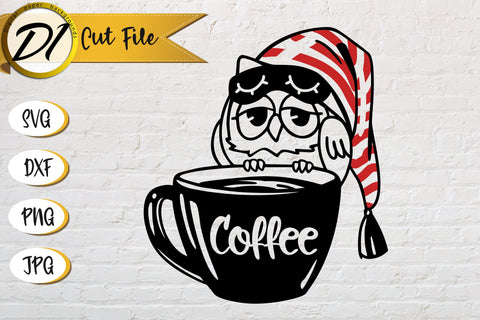 Owl Mug SVG Design. Sleeping Owl with Coffee Print File. SVG Evgenyia Guschina 