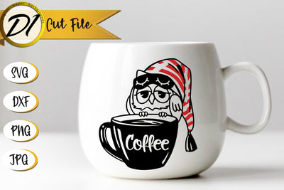 Owl Mug SVG Design. Sleeping Owl with Coffee Print File. SVG Evgenyia Guschina 