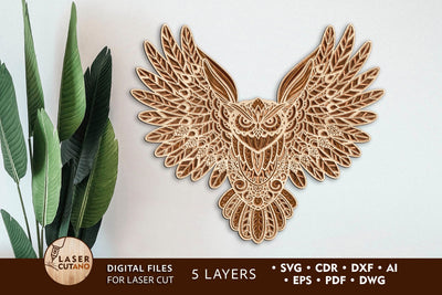OWL Multilayer Cut Files for Laser Cut Wood or Paper Cut, SVG, 3D Designs SVG LaserCutano 