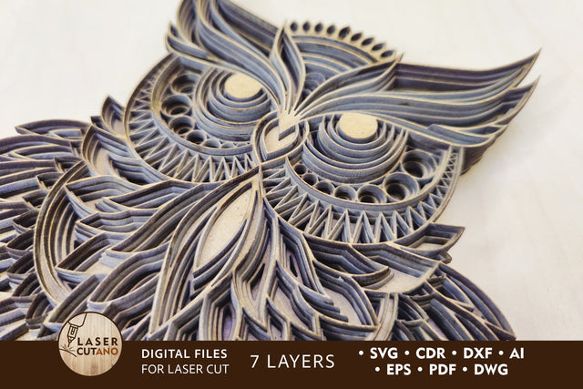 Owl - Multilayer Laser Cut Files, Mandala, SVG, 3D Design SVG LaserCutano 