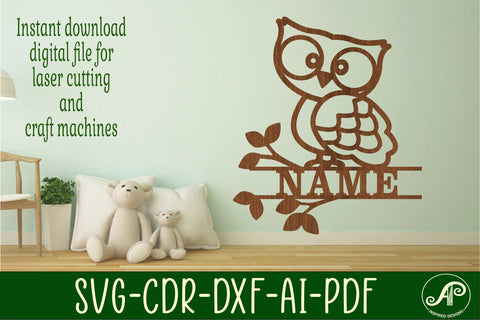 Owl Name sign svg laser cut template SVG APInspireddesigns 