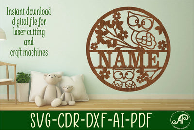 Owl name sign svg laser cut template SVG APInspireddesigns 
