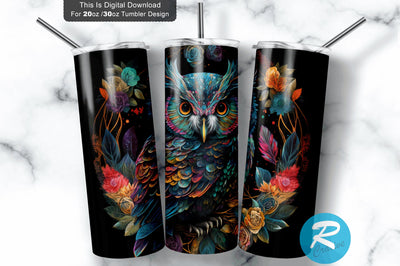 Owl Neon floral 20 oz / 30 oz Tumbler PNG Sublimation Regulrcrative 