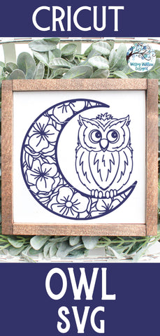 Owl on Floral Moon SVG SVG Wispy Willow Designs 