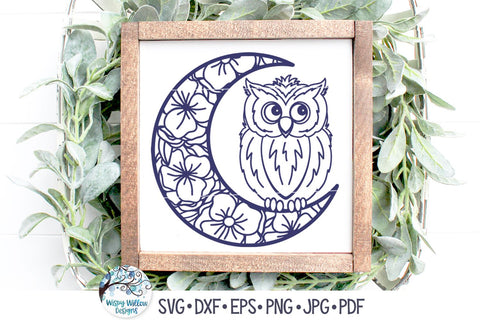 Owl on Floral Moon SVG SVG Wispy Willow Designs 