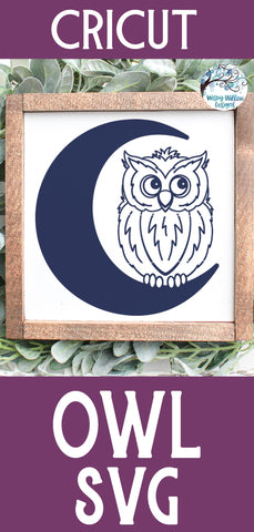 Owl on Moon SVG SVG Wispy Willow Designs 