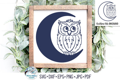 Owl on Moon SVG SVG Wispy Willow Designs 
