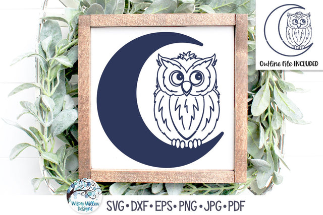 Owl on Moon SVG SVG Wispy Willow Designs 