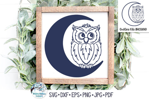 Owl on Moon SVG SVG Wispy Willow Designs 