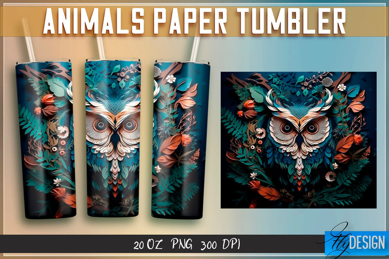 Owl Paper Tumblers Wrap 20 oz. Sublimation Fly Design 
