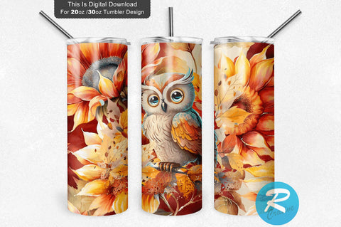 Owl Sunflower Floral 20 oz / 30 oz Tumbler PNG Sublimation Regulrcrative 
