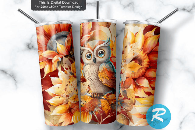 Owl Sunflower Floral 20 oz / 30 oz Tumbler PNG Sublimation Regulrcrative 