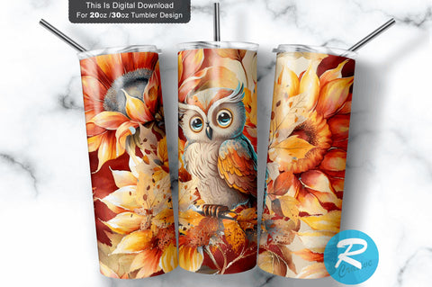 Owl Sunflower Floral 20 oz / 30 oz Tumbler PNG Sublimation Regulrcrative 