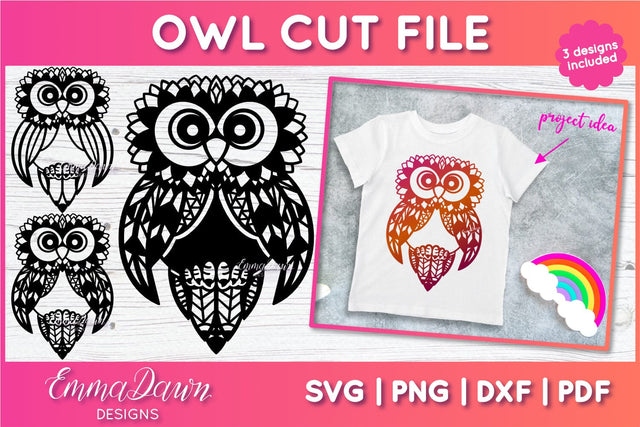 Owl SVG | 3 Zentangle Cut Files SVG Emma Dawn Designs 