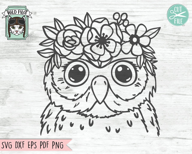 Owl SVG file, Owl Flower Crown SVG, Owl cut file, Animal Face, Floral Owl svg, Owl with Flowers on Head SVG, Animal with flower SVG, Reading SVG, Books SVG SVG Wild Pilot 