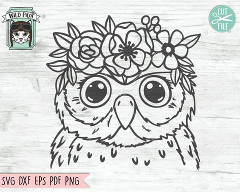 Owl SVG file, Owl Flower Crown SVG, Owl cut file, Animal Face, Floral Owl svg, Owl with Flowers on Head SVG, Animal with flower SVG, Reading SVG, Books SVG SVG Wild Pilot 