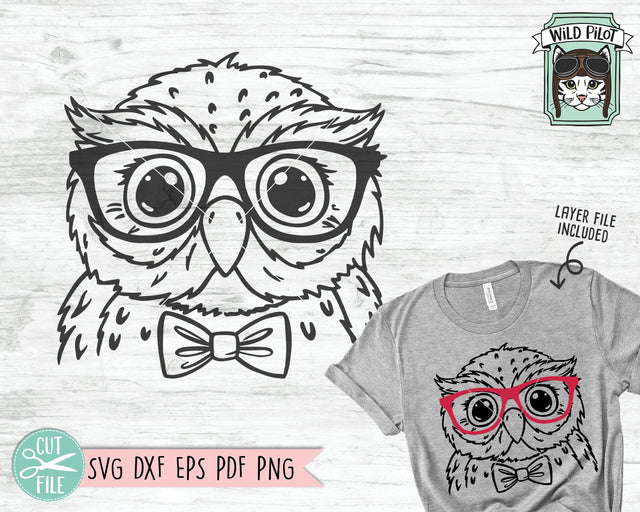 Owl svg file, Owl with Glasses Bowtie svg, Owl cut file, Animal Face, Cute Boy Owl svg, Cute Owl Face svg, Eyeglasses, Smart Owl, Reading SVG SVG Wild Pilot 