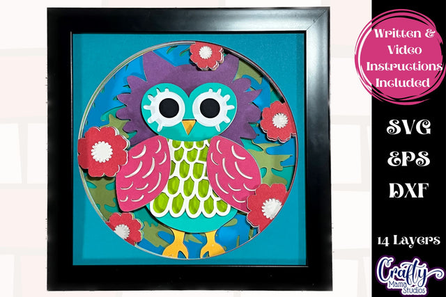 Owl Svg Shadow Box, 3D Layered Colorful Owl Paper Craft File SVG Crafty Mama Studios 