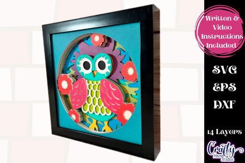 Owl Svg Shadow Box, 3D Layered Colorful Owl Paper Craft File SVG Crafty Mama Studios 