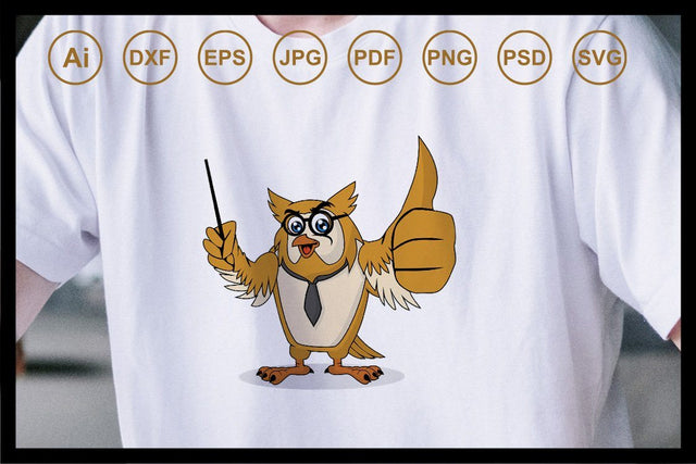 Owl teacher cartoon character design illustration SVG Leamsign Studio 