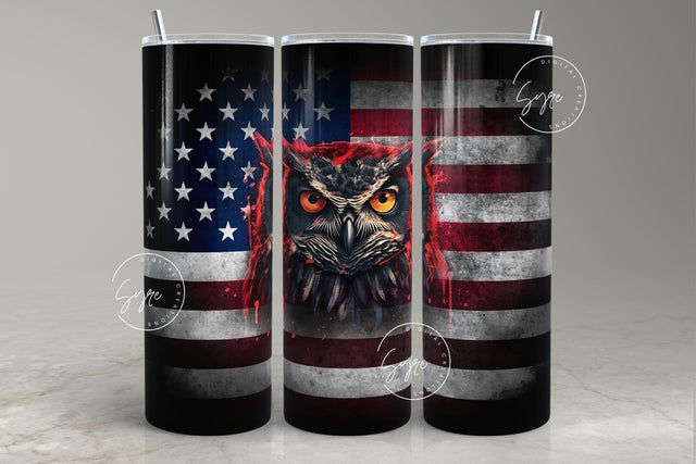 Owl Tumbler, American flag USA, 4th July, 20oz Skinny Tumbler Seamless Sublimation, Patriotic Tumbler Wrap, Gift for Dad Father Sublimation Syre Digital Creations 