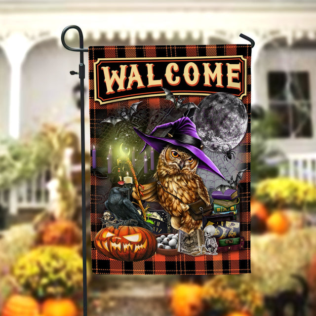 Owl Welcome Halloween Garden Flag - 12x18 Garden Flag Sublimation Design Download PNG File Instant Download Sublimation CaldwellArt 