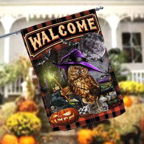 Owl Welcome Halloween Garden Flag - 12x18 Garden Flag Sublimation Design Download PNG File Instant Download Sublimation CaldwellArt 