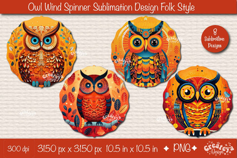 Owl wind spinner| Wind spinner Owl sublimation bundle PNG Sublimation Createya Design 