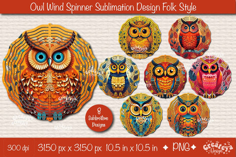 Owl wind spinner| Wind spinner Owl sublimation bundle PNG Sublimation Createya Design 